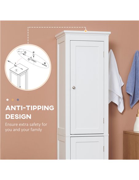kleankin Tall Bathroom Storage Unit, Slim Bathroom Cabinet with Adjustable Shelves and Double Door, White - pic 177195 | FastDaddyshop
