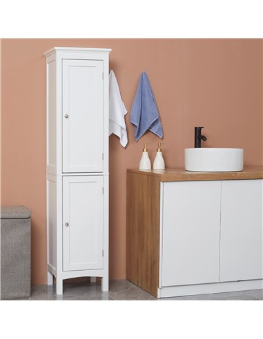kleankin Tall Bathroom Storage Unit, Slim Bathroom Cabinet with Adjustable Shelves and Double Door, White