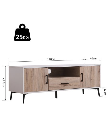 Homcom 1200mm TV Stand Cabinet with 2 Doors, 1 Drawer, Oak Colour & White - pic 17720 | FastDaddyshop