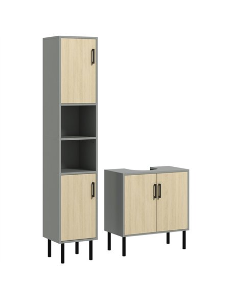 kleankin Bathroom Furniture Set with Doors, Tall Bathroom Cabinet with Adjustable Shelves, Under Sink Cabinet, Grey - pic 177207 | FastDaddyshop