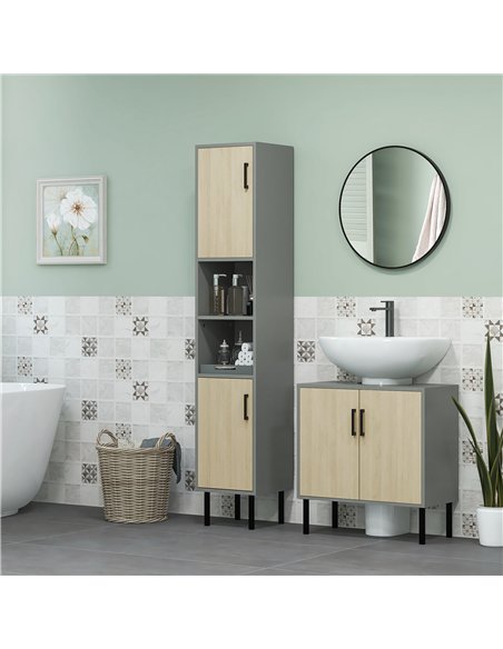 kleankin Bathroom Furniture Set with Doors, Tall Bathroom Cabinet with Adjustable Shelves, Under Sink Cabinet, Grey - pic 177208 | FastDaddyshop