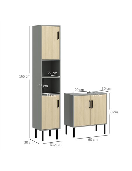 kleankin Bathroom Furniture Set with Doors, Tall Bathroom Cabinet with Adjustable Shelves, Under Sink Cabinet, Grey - pic 177209 | FastDaddyshop