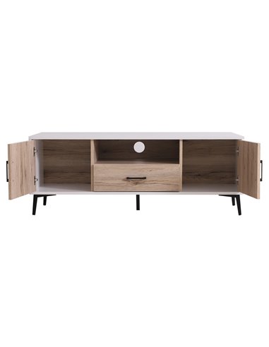 Homcom 1200mm TV Stand Cabinet with 2 Doors, 1 Drawer, Oak Colour & White