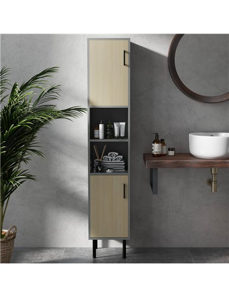 kleankin Bathroom Furniture Set with Doors, Tall Bathroom Cabinet with Adjustable Shelves, Under Sink Cabinet, Grey - pic 177214 | FastDaddyshop
