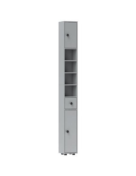 kleankin 180cm Slim Bathroom Cabinet, with Drawer, Shelves and Cupboards - Grey - pic 177216 | FastDaddyshop