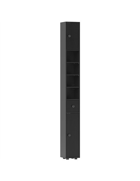 kleankin 180cm Slim Bathroom Cabinet, with Drawer, Shelves and Cupboards - Black - pic 177225 | FastDaddyshop