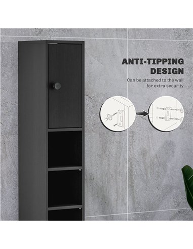 kleankin 180cm Slim Bathroom Cabinet, with Drawer, Shelves and Cupboards - Black