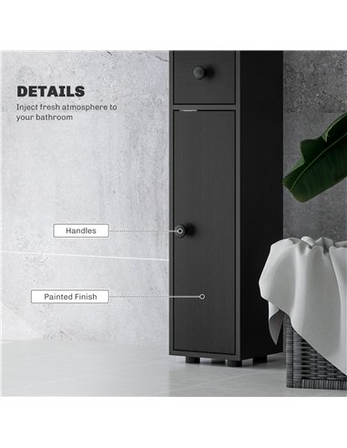 kleankin 180cm Slim Bathroom Cabinet, with Drawer, Shelves and Cupboards - Black