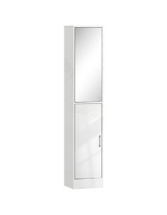kleankin Tall Bathroom Cabinet with Mirror and Adjustable Shelf - High Gloss White