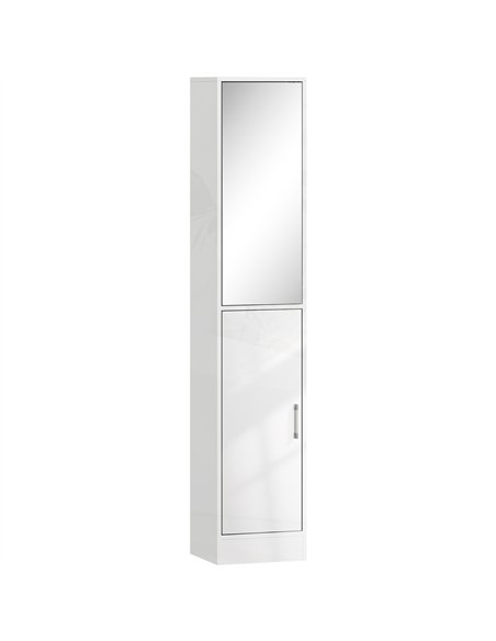 kleankin Tall Bathroom Cabinet with Mirror and Adjustable Shelf - High Gloss White - pic 177234 | FastDaddyshop