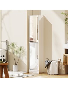 kleankin Tall Bathroom Cabinet with Mirror and Adjustable Shelf - High Gloss White 2