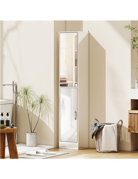 kleankin Tall Bathroom Cabinet with Mirror and Adjustable Shelf - High Gloss White - pic 177235 | FastDaddyshop