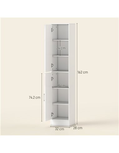 kleankin Tall Bathroom Cabinet with Mirror and Adjustable Shelf - High Gloss White