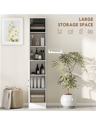 kleankin Tall Bathroom Cabinet with Mirror and Adjustable Shelf - High Gloss White