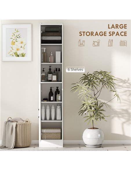 kleankin Tall Bathroom Cabinet with Mirror and Adjustable Shelf - High Gloss White - pic 177237 | FastDaddyshop