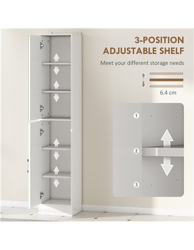 kleankin Tall Bathroom Cabinet with Mirror and Adjustable Shelf - High Gloss White