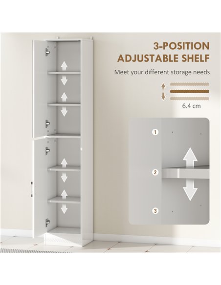 kleankin Tall Bathroom Cabinet with Mirror and Adjustable Shelf - High Gloss White - pic 177238 | FastDaddyshop