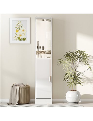 kleankin Tall Bathroom Cabinet with Mirror and Adjustable Shelf - High Gloss White