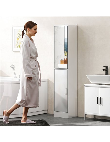 kleankin Tall Bathroom Cabinet with Mirror and Adjustable Shelf - High Gloss White - pic 177241 | FastDaddyshop