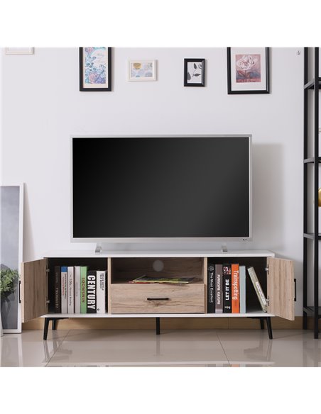 Homcom 1200mm TV Stand Cabinet with 2 Doors, 1 Drawer, Oak Colour & White - pic 17725 | FastDaddyshop