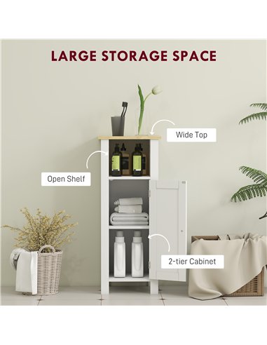 kleankin Slim Bathroom Storage Unit with Open Shelf, Bathroom Storage Cabinet with Adjustable Shelf, 32 x 30 x 80 cm, White