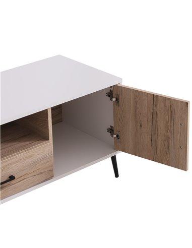 Homcom 1200mm TV Stand Cabinet with 2 Doors, 1 Drawer, Oak Colour & White