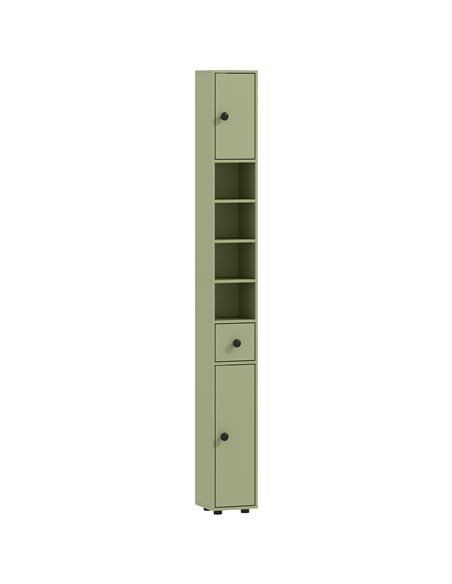 kleankin 180cm Slim Bathroom Cabinet, with Drawer, Shelves and Cupboards - Green - pic 177261 | FastDaddyshop