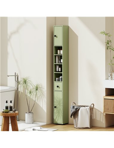 kleankin 180cm Slim Bathroom Cabinet, with Drawer, Shelves and Cupboards - Green