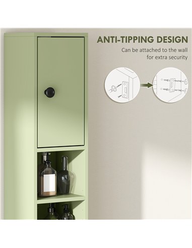 kleankin 180cm Slim Bathroom Cabinet, with Drawer, Shelves and Cupboards - Green