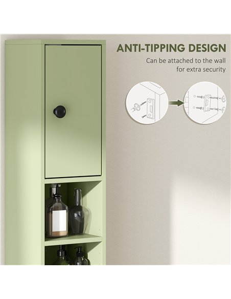 kleankin 180cm Slim Bathroom Cabinet, with Drawer, Shelves and Cupboards - Green - pic 177265 | FastDaddyshop