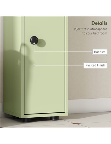kleankin 180cm Slim Bathroom Cabinet, with Drawer, Shelves and Cupboards - Green
