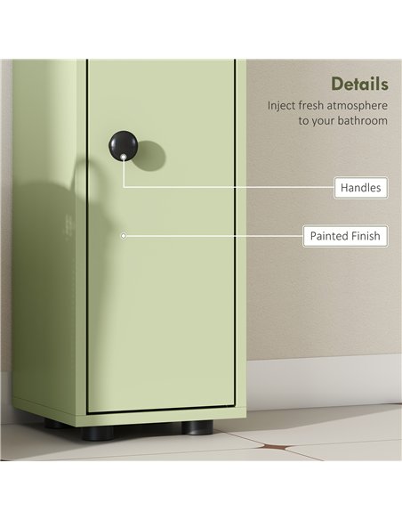 kleankin 180cm Slim Bathroom Cabinet, with Drawer, Shelves and Cupboards - Green - pic 177266 | FastDaddyshop