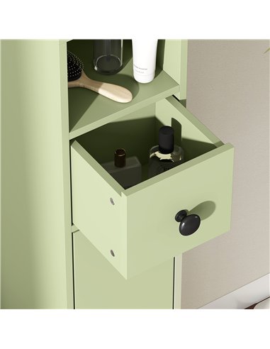 kleankin 180cm Slim Bathroom Cabinet, with Drawer, Shelves and Cupboards - Green