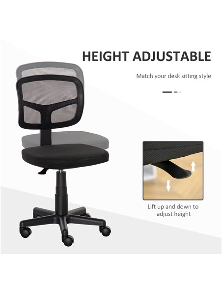 Vinsetto Small Office Chair without Arms, Ergonomic Swivel Mesh Desk Chair with Curved Back and Wheels, Height Adjustable, for H - pic 177273 | FastDaddyshop