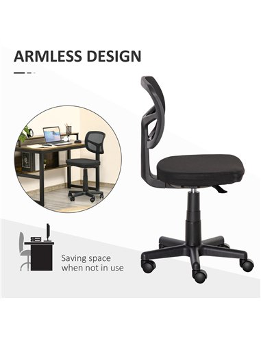 Vinsetto Small Office Chair without Arms, Ergonomic Swivel Mesh Desk Chair with Curved Back and Wheels, Height Adjustable, for H