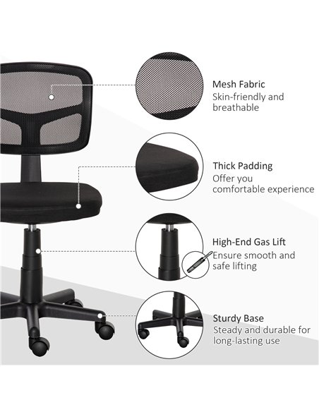 Vinsetto Small Office Chair without Arms, Ergonomic Swivel Mesh Desk Chair with Curved Back and Wheels, Height Adjustable, for H - pic 177276 | FastDaddyshop