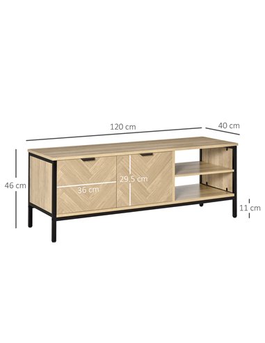 Homcom 1200mm Double Door TV Cabinet Stand with Adjustable Storage Shelves, Natural