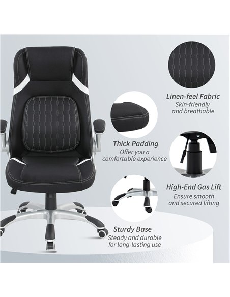 Vinsetto Linen-Look Office Chair, with Adjustable Height and Tension - Black - pic 177287 | FastDaddyshop