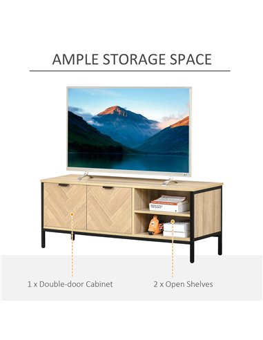 Homcom 1200mm Double Door TV Cabinet Stand with Adjustable Storage Shelves, Natural