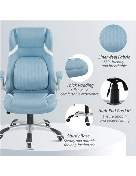 Vinsetto Linen-Look Office Chair, with Adjustable Height and Tension - Blue - pic 177296 | FastDaddyshop