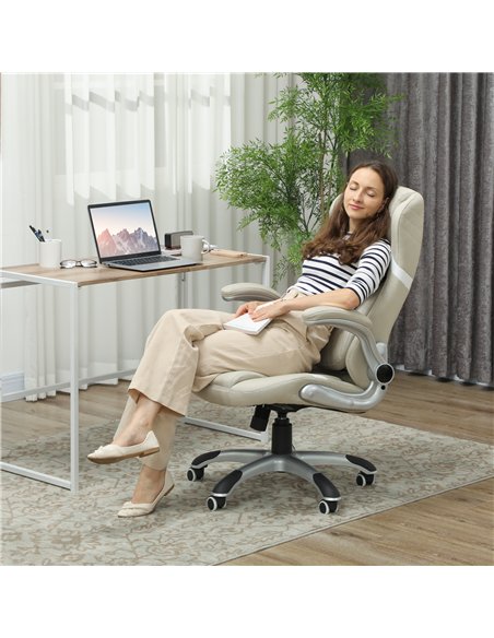 Vinsetto Linen-Look Office Chair, with Adjustable Height and Tension - Beige - pic 177298 | FastDaddyshop
