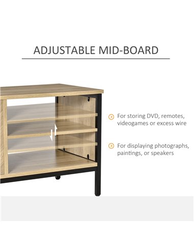 Homcom 1200mm Double Door TV Cabinet Stand with Adjustable Storage Shelves, Natural
