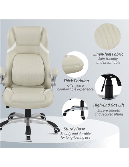 Vinsetto Linen-Look Office Chair, with Adjustable Height and Tension - Beige - pic 177305 | FastDaddyshop