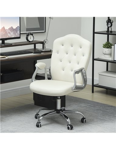 Vinsetto Velvet-Feel Work Chair, with Diamante Back - Cream