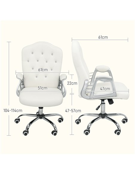 Vinsetto Velvet-Feel Work Chair, with Diamante Back - Cream - pic 177308 | FastDaddyshop