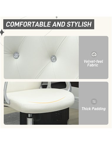 Vinsetto Velvet-Feel Work Chair, with Diamante Back - Cream