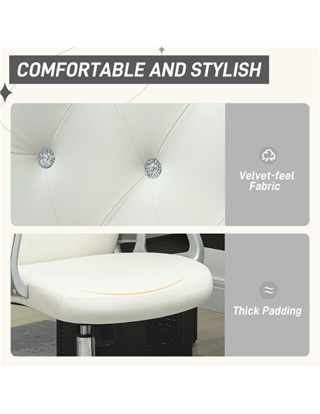 Vinsetto Velvet-Feel Work Chair, with Diamante Back - Cream - pic 177309 | FastDaddyshop