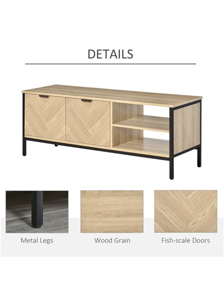 Homcom 1200mm Double Door TV Cabinet Stand with Adjustable Storage Shelves, Natural - pic 17731 | FastDaddyshop