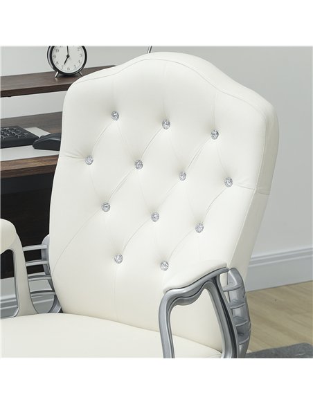 Vinsetto Velvet-Feel Work Chair, with Diamante Back - Cream - pic 177313 | FastDaddyshop