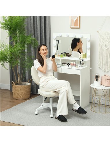 Vinsetto Vanity Office Chair, PU Leather Computer Chair for Home, with Adjustable Height, Armless, Swivel Wheels, Cream